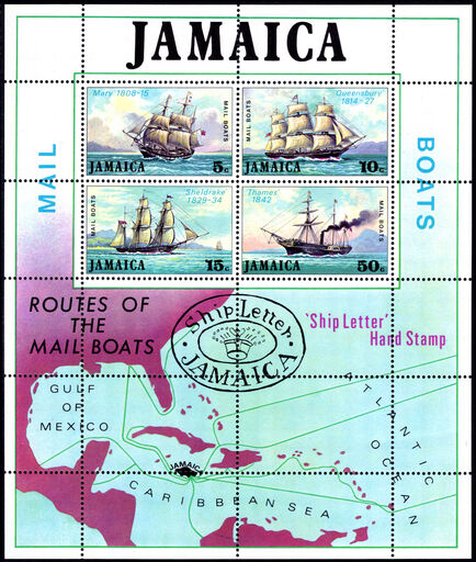 Jamaica 1974 Mail Packet Boats souvenir sheet unmounted mint.