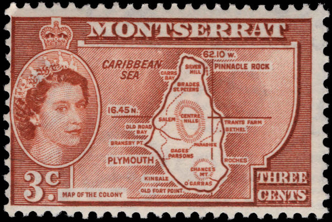 Montserrat 1953-62 3c Colony unmounted mint.