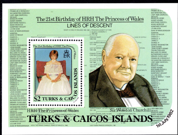 Turks & Caicos Islands 1982 21st Birthday of Princess of Wales souvenir sheet unmounted mint.