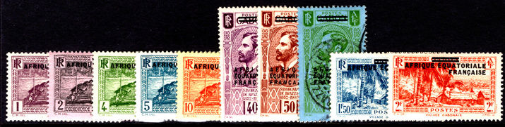 French Equatorial Africa 1936 Gabon set fine mint lightly hinged. (1f fine used).