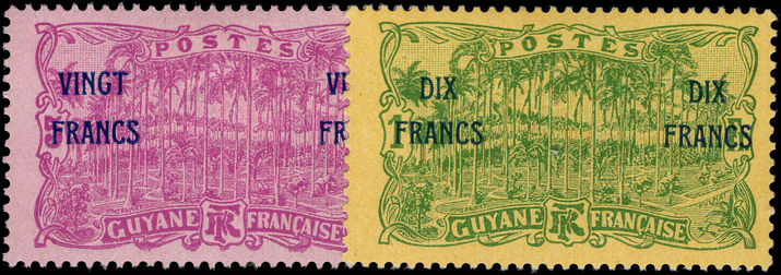 French Guiana 1923 High value surcharges fine lightly mounted mint.