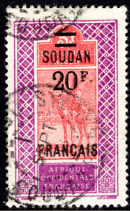 French Sudan 1922-27 20fr on 5fr fine used.