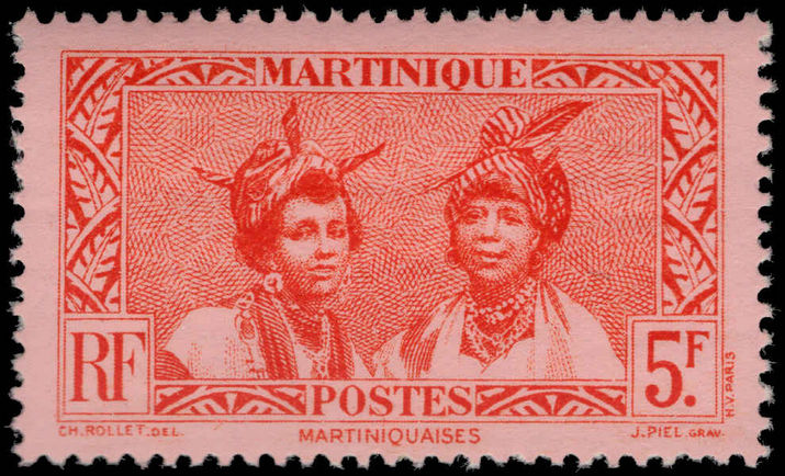 Martinique 1933-40 5f scarlet and rose fine lightly mounted mint.