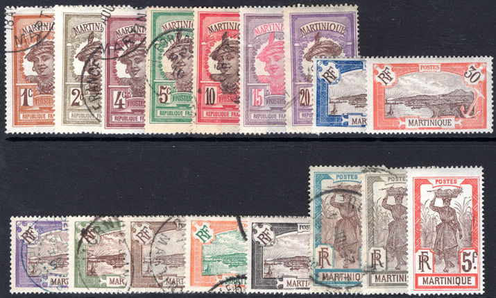 Martinique 1908-17 set fine used (15c 25c 30c 75c and 5f fine lightly mounted mint).