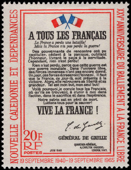 New Caledonia 1965 Free French unmounted mint.