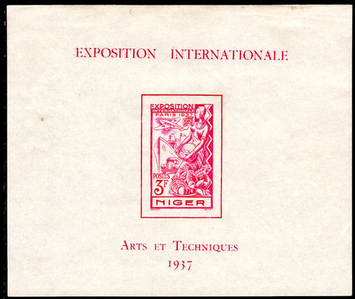 Niger 1937 Paris Exhibition souvenir sheet lightly mounted mint.