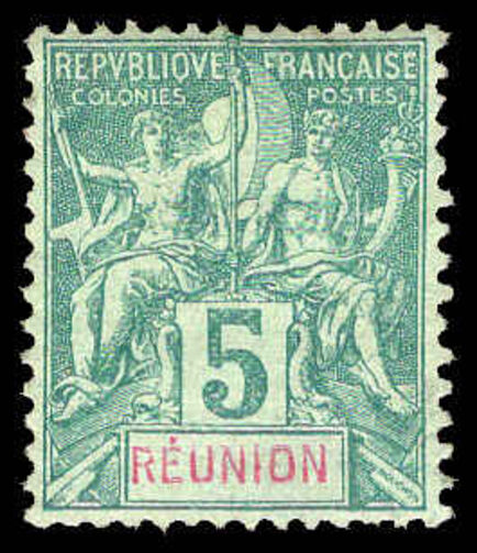 Reunion 1892 5c green on pale green lightly mounted mint.