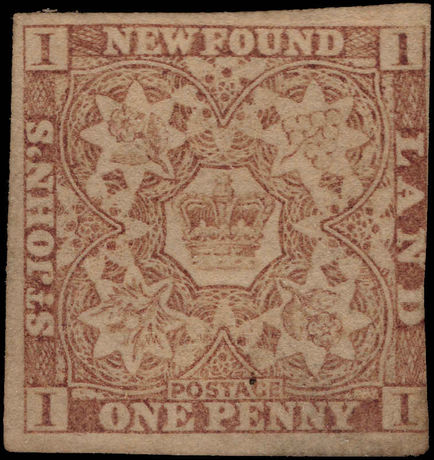 Newfoundland 1862-64 1d chocolate-brown 3 margins unused without gum.