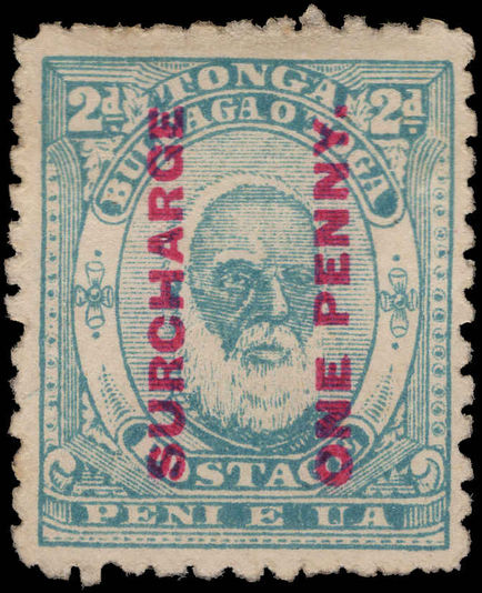 Tonga 1895 1d on 2d pale blue unused without gum.