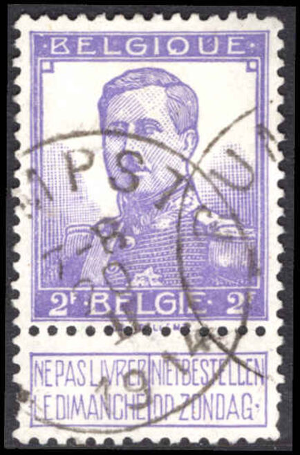 Belgium 1912 2f violet fine used.