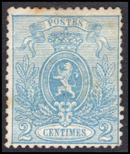 Belgium 1866-67 2c blue perf 14½x14 unused (faults).
