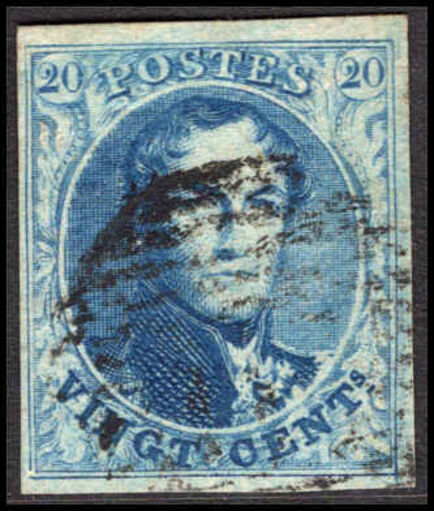 Belgium 1849-50 20c blue 4 margins fine used.