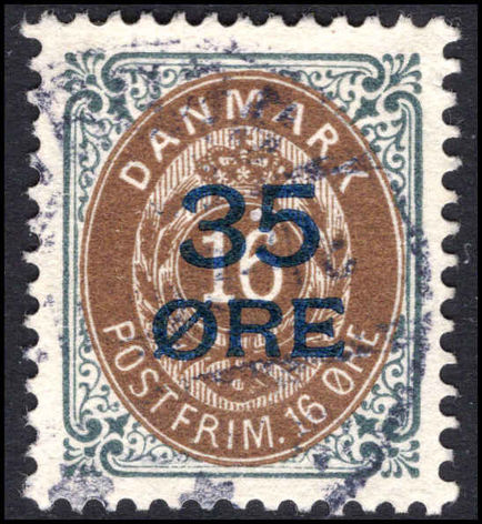 Denmark 1912 35ø  on 16ø  brown and slate fine used. 