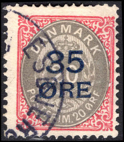 Denmark 1912 35ø  on 20ø  grey and carmine fine used. 