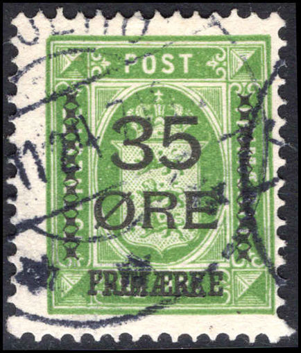 Denmark 1912 35ø on 32ø green official fine used. 