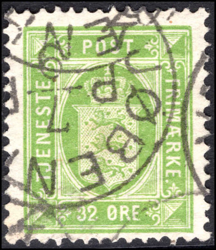 Denmark 1875-1902 32  yellow-green official fine used.