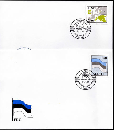 Estonia 1991 Flag and map first day covers.