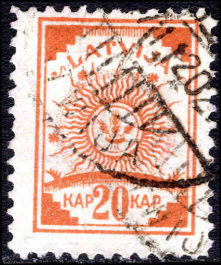 Latvia 1919 20k orange perf no wmk fine used.