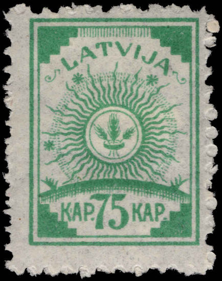 Latvia 1919 75k emerald perf no wmk mounted mint.