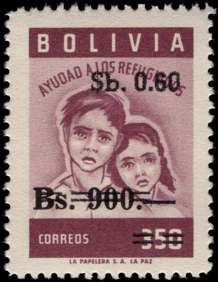 Bolivia 1970 60c on 900b on 350b provisional unmounted mint.