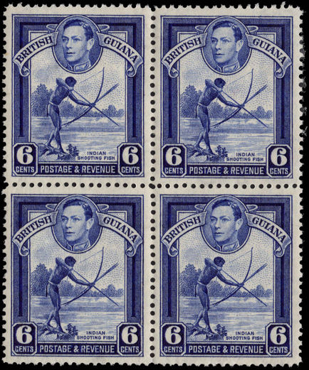 British Guiana 1938-52 6c deep ultramarine perf 12½ block of 4 unmounted mint.
