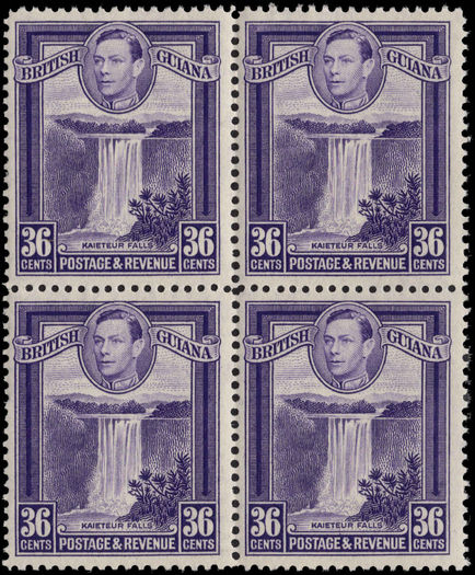 British Guiana 1938-52 36c bright violet perf 12½ block of 4 unmounted mint.