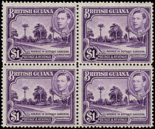 British Guiana 1938-52 $1 bright violet perf 12½ block of 4 unmounted mint.