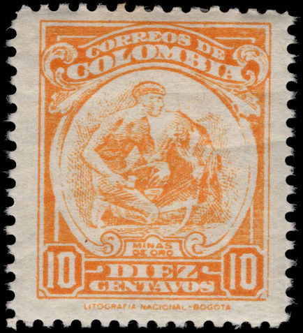 Colombia 1935-44 10c Gold-mining LIT. NATIONAL perf 10½ lightly mounted mint.