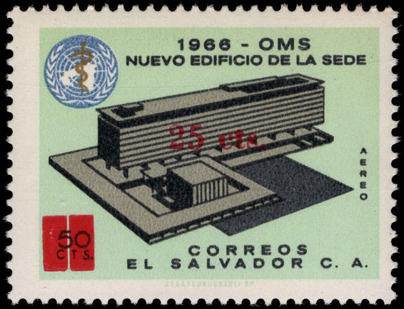 El Salvador 1974 25c on 50c air provisional unmounted mint.