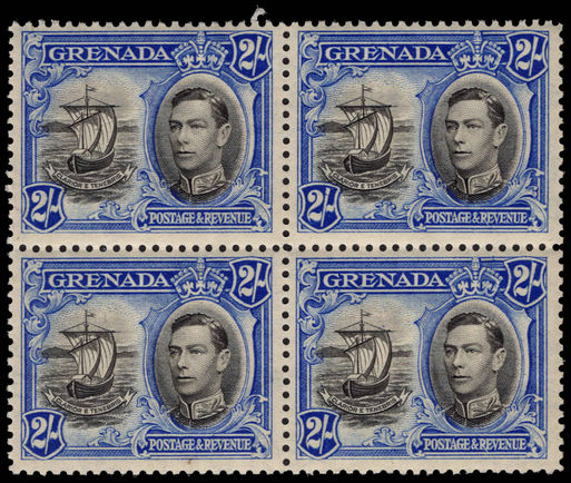 Grenada 1938-50 2s black and ultramarine perf 12½ fine unmounted mint block of 4.