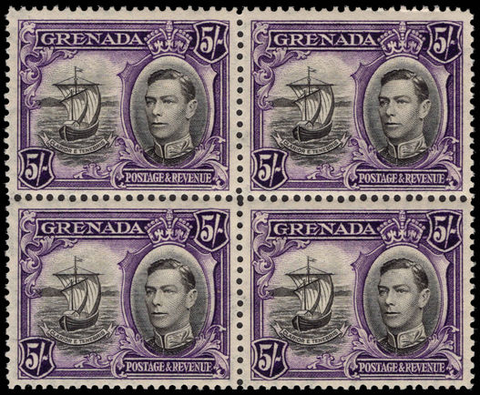 Grenada 1938-50 5s black and violet perf 12½ fine unmounted mint block of 4.
