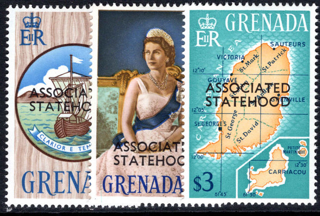 Grenada 1967 Statehood top three values unmounted mint.