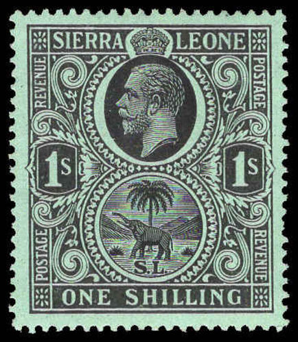 Sierra Leone 1912-21 1s black on green mounted mint.