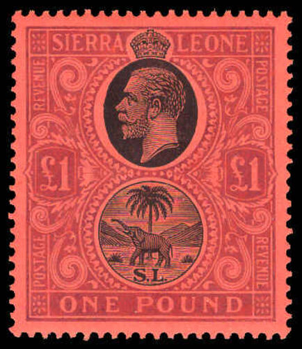 Sierra Leone 1912-21 £1 black and purple on red mounted mint.