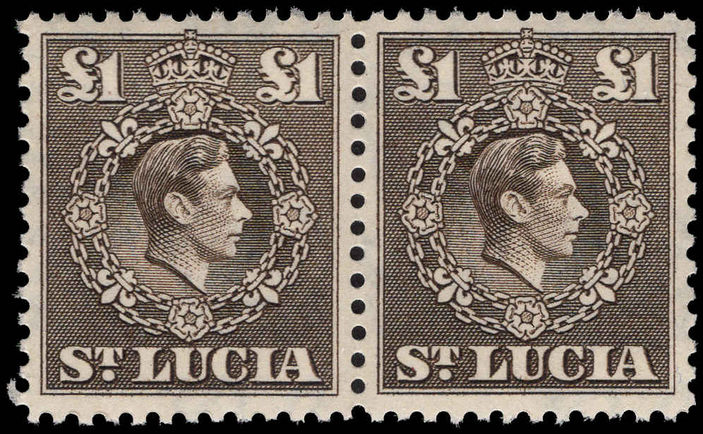 St Lucia 1938-48 £1 sepia pair unmounted mint.