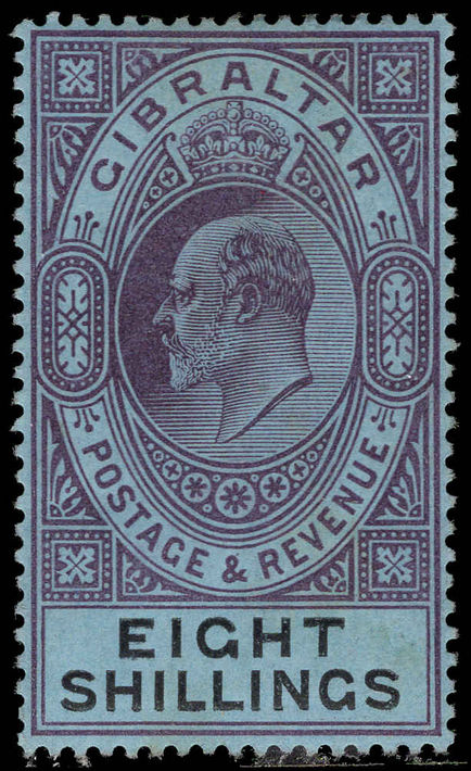 Gibraltar 1903 8s dull purple and blue on black Crown CA lightly mounted mint.