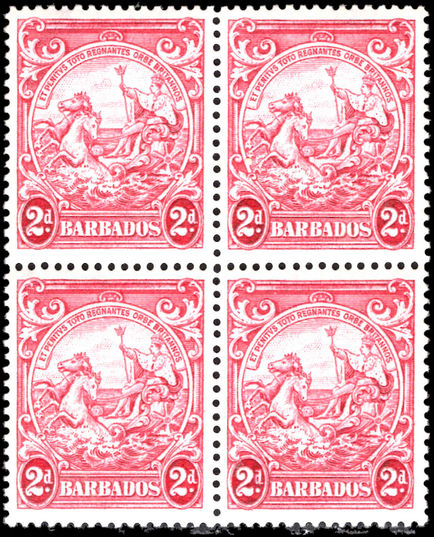 Barbados 1938-47 2d claret block of 4 fine unmounted mint.
