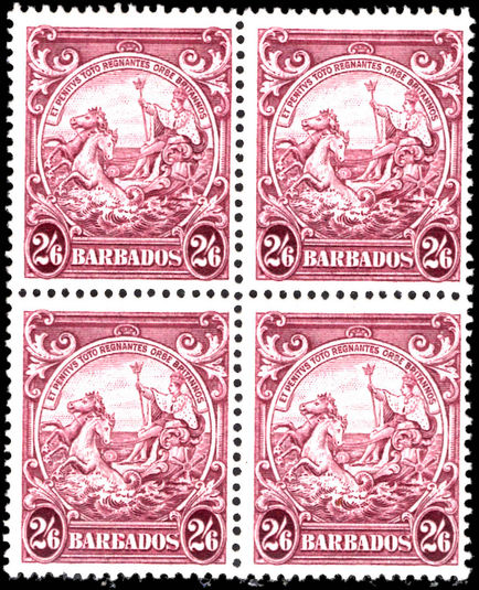 Barbados 1938-47 2s6d purple block of 4 fine unmounted mint.