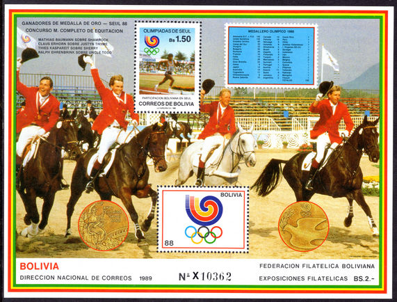Bolivia 1989 Olympics souvenir sheet unmounted mint.