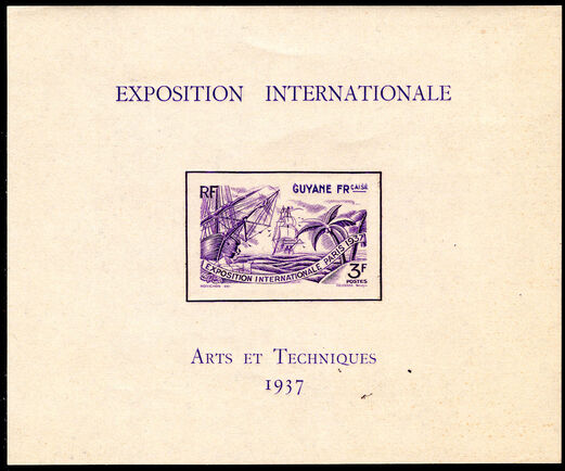 French Guiana 1937 International Exhibition, Paris souvenir sheet unmounted mint.