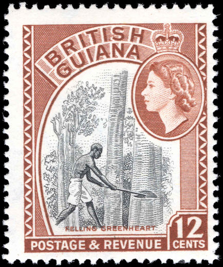 British Guiana 1963-65 12c Felling Greenheart wmk 12 unmounted mint.