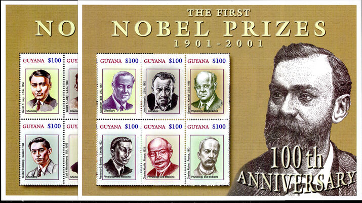 Guyana 2002 Nobel Prize Winners (1st issue) souvenir sheet set unmounted mint.
