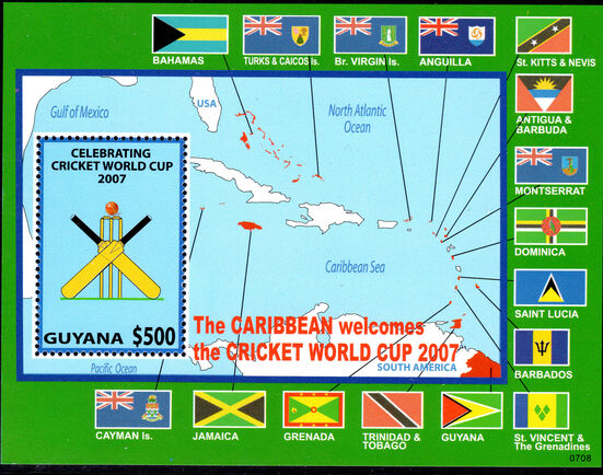 Guyana 2007 World Cup Cricket souvenir sheet unmounted mint.