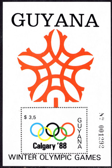 Guyana 1988 Calgary Olympics souvenir sheet unmounted mint.