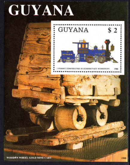 Guyana 1989 Schenectady Locomotive 5-Forney souvenir sheet unmounted mint.