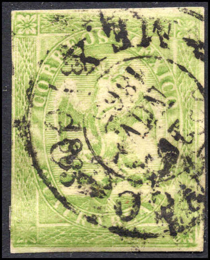 Mexico 1864-66 4r green consignment number and date in small letters (NO DISTRICT NAME) fine used.