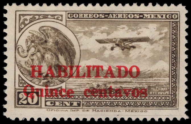 Mexico 1931 HABILITADO Quince centavos perf mounted mint.