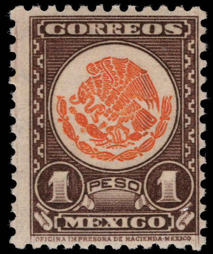Mexico 1934-36 1p Coat of Arms wmk MEXICOCORREOS ummounted mint.