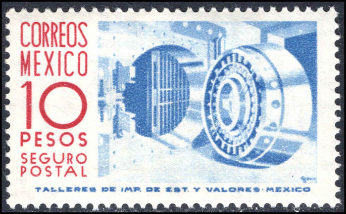 Mexico 1953-76 10p violet-blue and carmine insured letter wmk MEX-MEX ummounted mint.