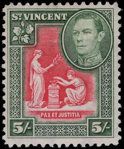 St Vincent 1938-47 5s scarlet and deep green lightly mounted mint.